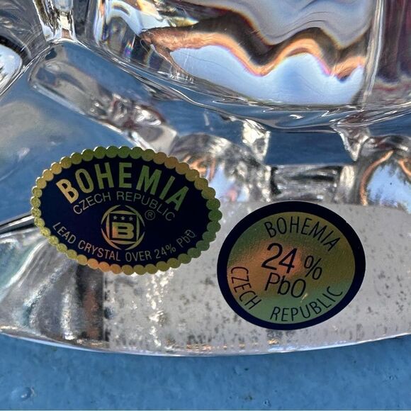 VINTAGE CRYSTAL SPANIEL DOG GLASS CZECH BOHEMIA FIGURINE SIGNED CLEAR STICKERS - Picture 6 of 7